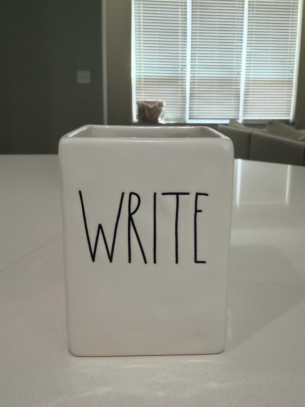 Rae Dunn White Ceramic 'WRITE' Pencil Cup with Black Lettering